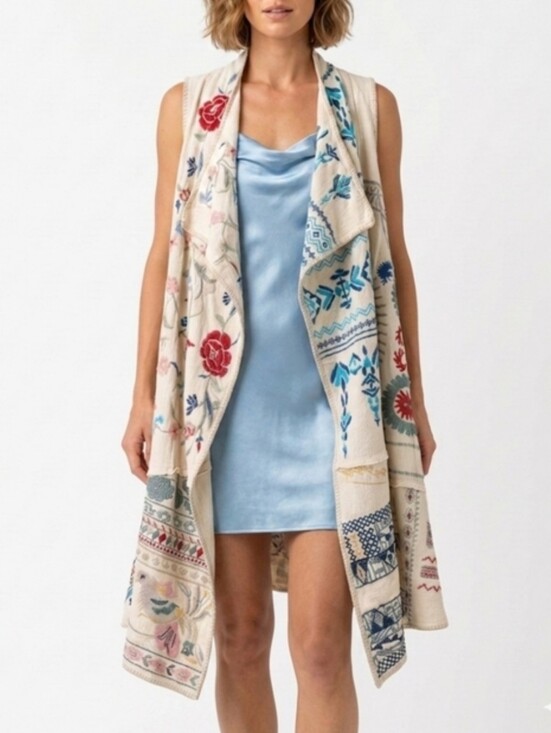 Johnny Was Jackets & Blazers - NWT Johnny Was Biya Imrie Patchwork Embroidered Vest Cream Boho Sz M